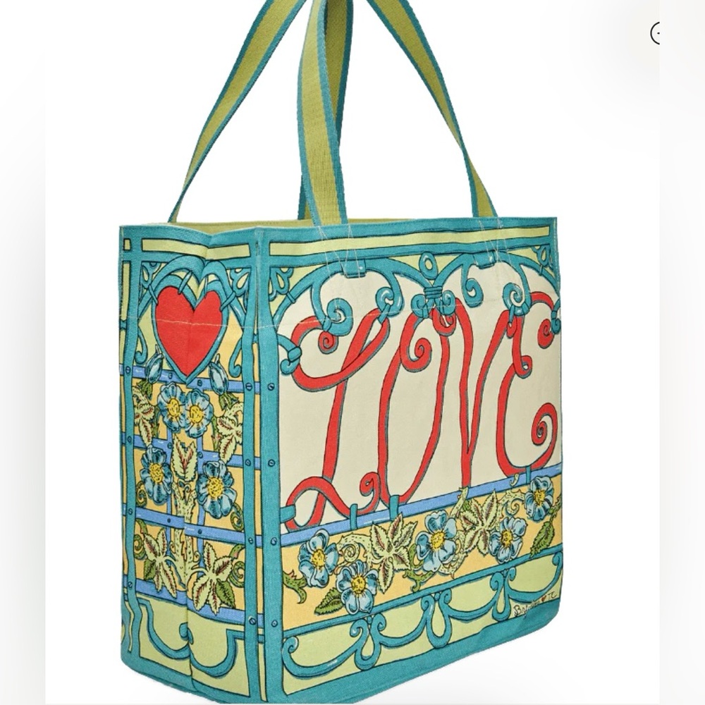 Brighton Canvas LOVE Tote in Turquoise, Red, Cream